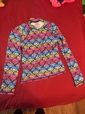 Lands' End Kids Rashguard in Pink, Blue & Yellow Floral Print